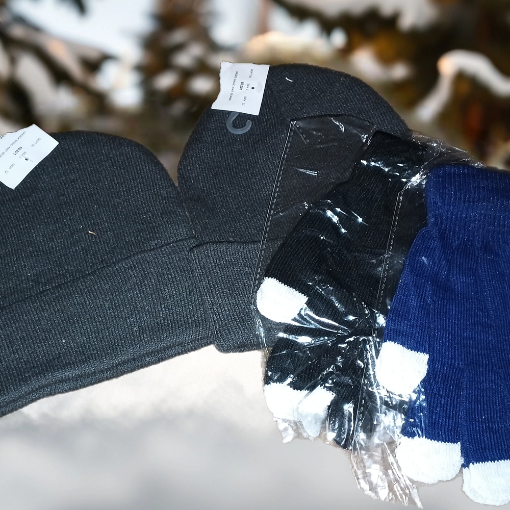 Gray Beanie and Black Gloves Set